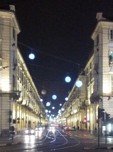 Pretty lights: a message from Comune di Torino to make a Christmas cake already.