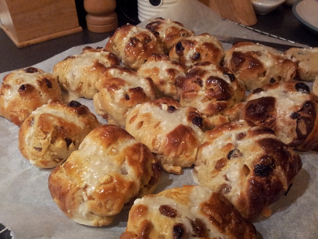 Freshly cooked hot cross buns