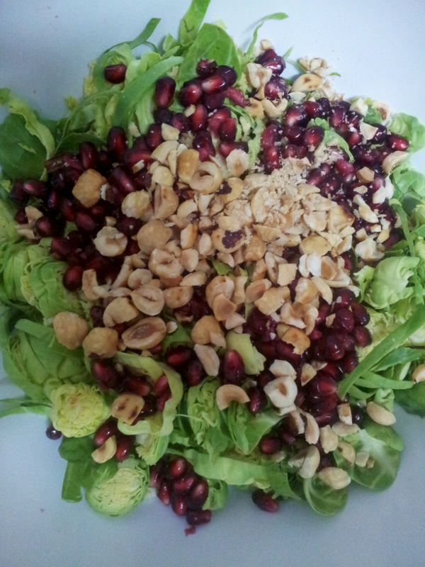 Brussel sprouts, pomegranate and hazelnut salad